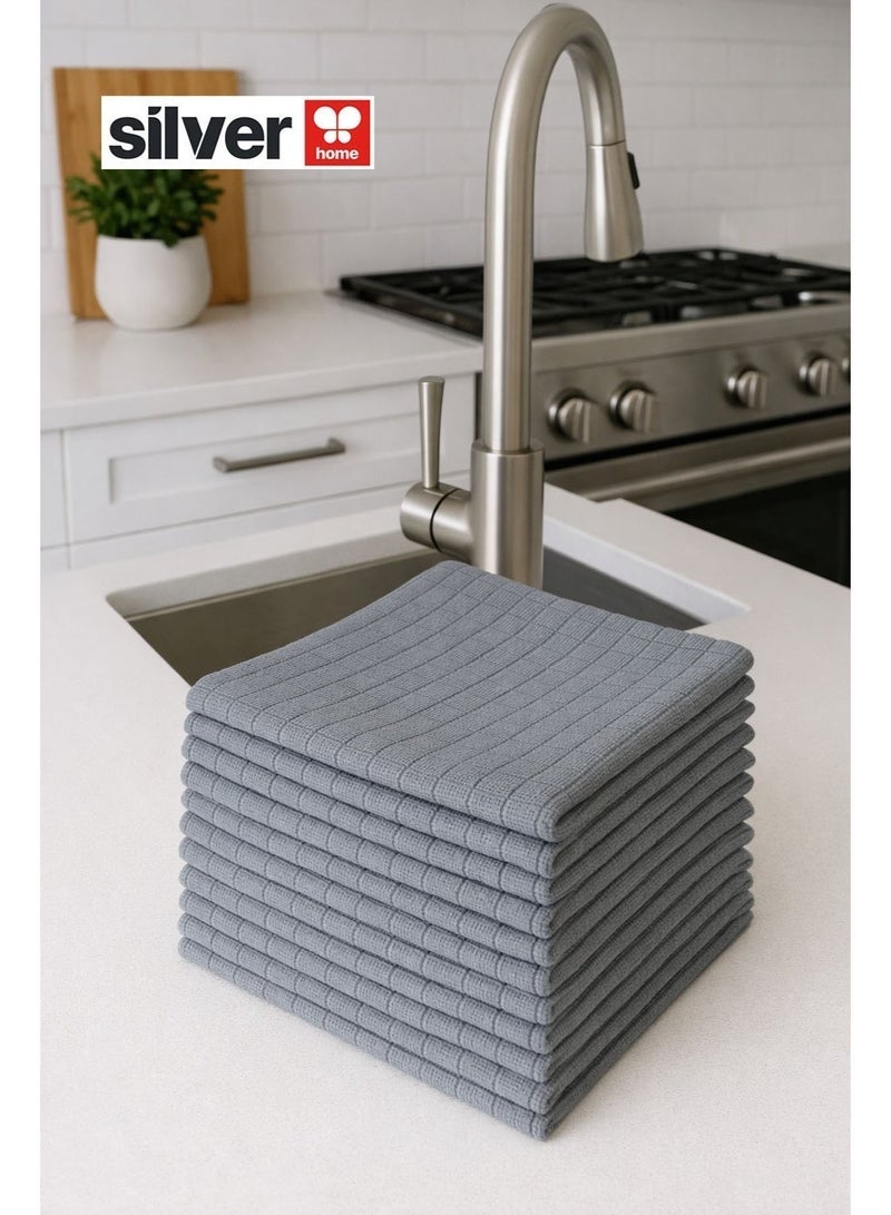 الصفحة الرئيسية الفضية مناشف مطبخ احترافية من الألياف الدقيقة بنسج مربع | مقاس كبير ٤٠ × ٤٠ سم، ٣٢٠ جرامًا للمتر المربع | خالية من الوبر والخطوط | ألياف فائقة السماكة ومتماسكة | عبوة من ٣ قطع قابلة لإعادة الاستخدام - Image 1